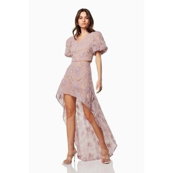 Elliatt Indira Floral Top & Skirt Set in Mesh White bridal bachelorette NWT650