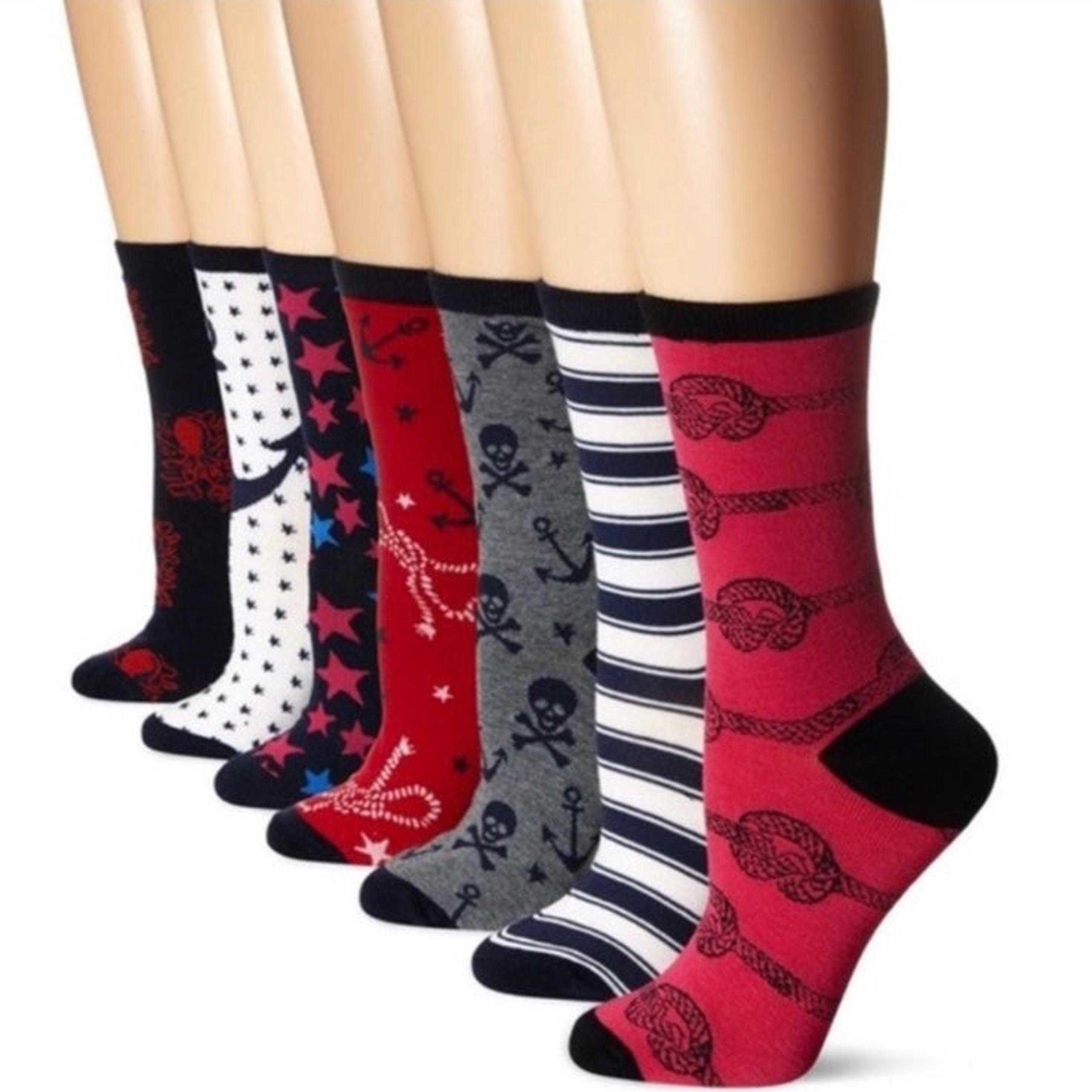 New Betsey Johnson Women’s Nautical Theme Crew Socks - 7 Pairs Gift Boxed