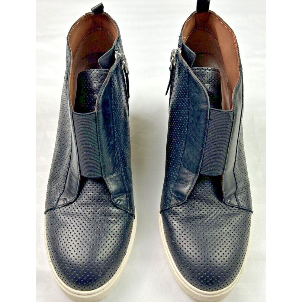 Linea Paolo Felicia 8 M Ankle Hidden Wedge Black Leather Shoe Sneaker Booties