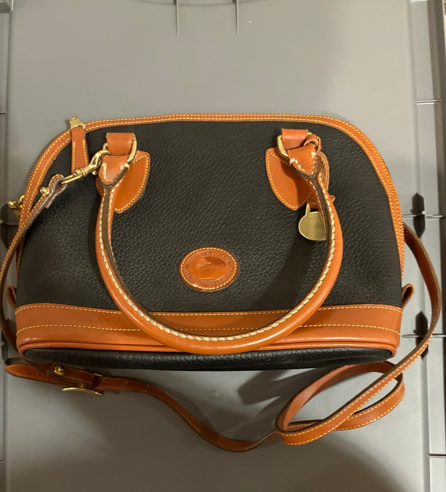 Vintage Dooney & Bourke Florentine Leather Domed Front Zip Satchel Natural