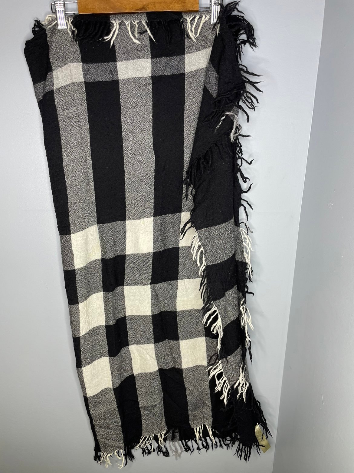 Burberry Large Black & White Plaid Scarf