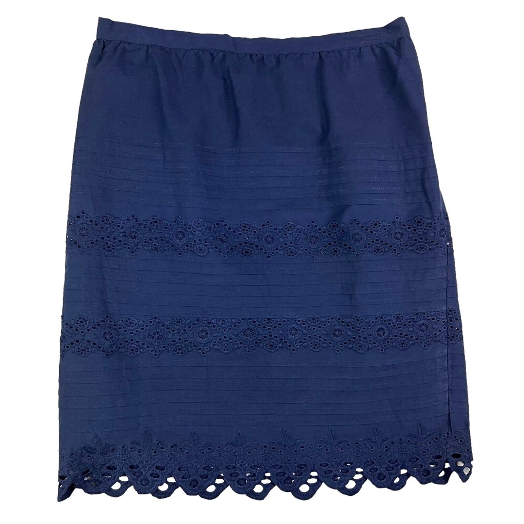 Gretchen Scott Skirt Womens S Blue NWOT Pin Pleats & Eyelet Trim Fully Lined
