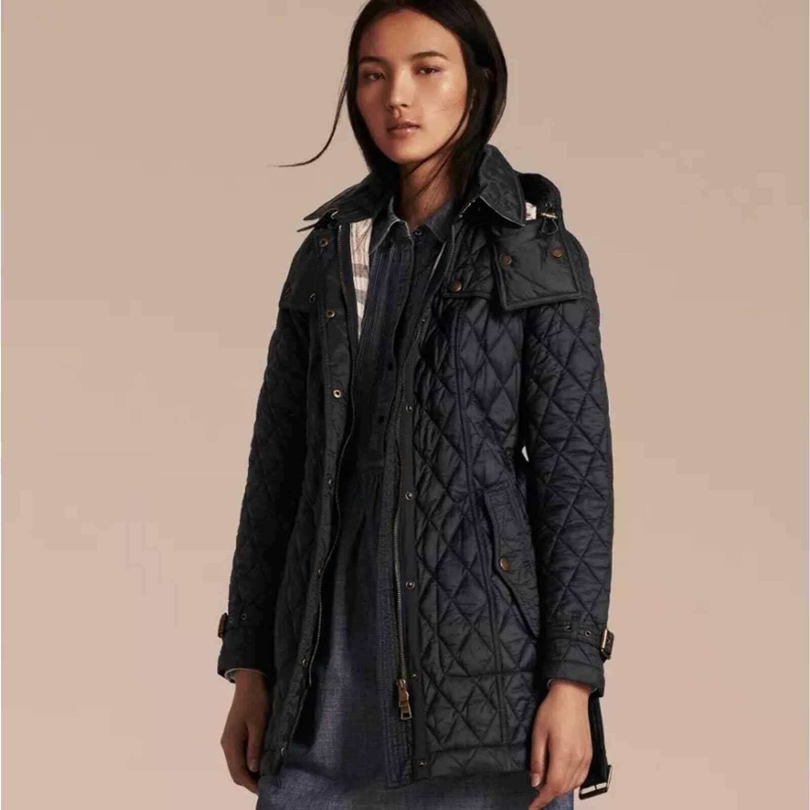 Burberry black finsbridge belted quilted check jacket Clearance