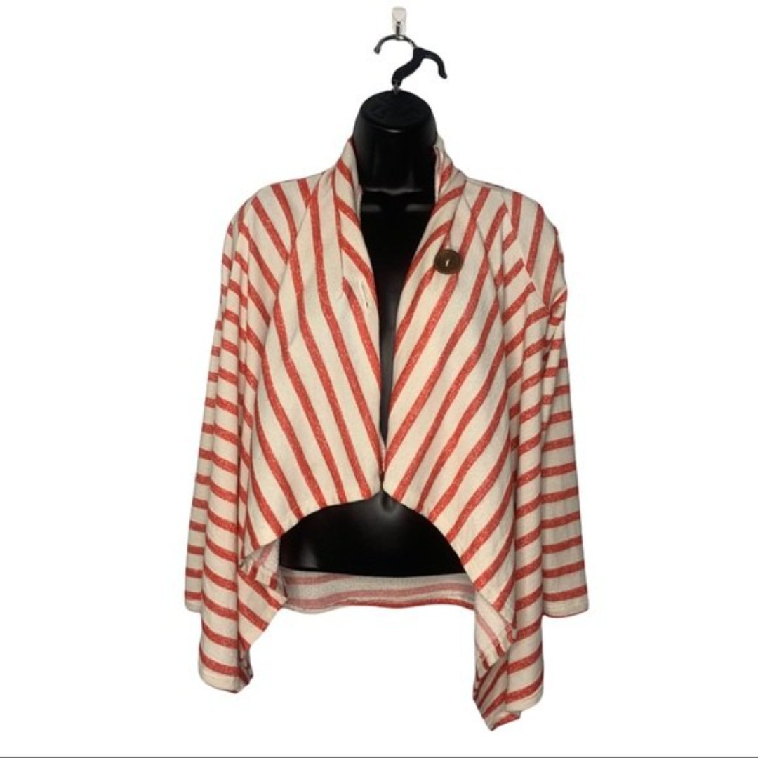 Bobeau Button Front Womens Red & White Striped Cardigan Size Small Bobeau Button Front Womens Red & White Striped Cardigan Size Small