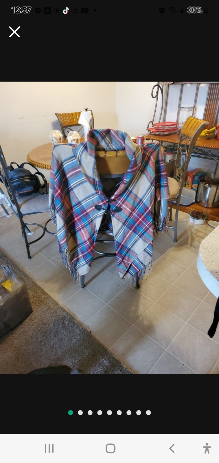 New Cato Plaid Women's Cape With Fringe & Buttons