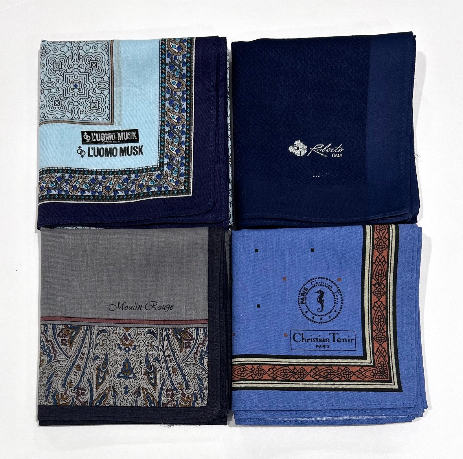HANDKERCHIEF MAN BLUE NAVY PAISLEY STRIPED PLAIN COTTON POCKET SQUARE 16”