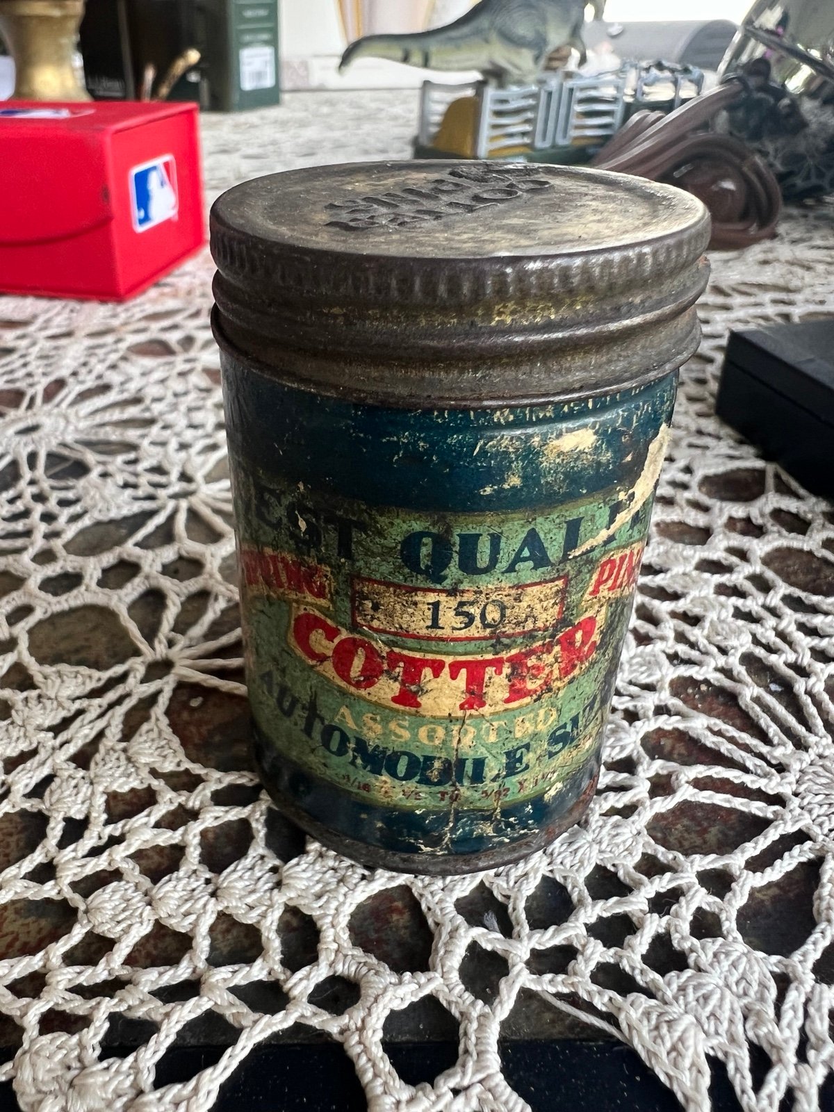 Antique cotter pins advertising tin with contents