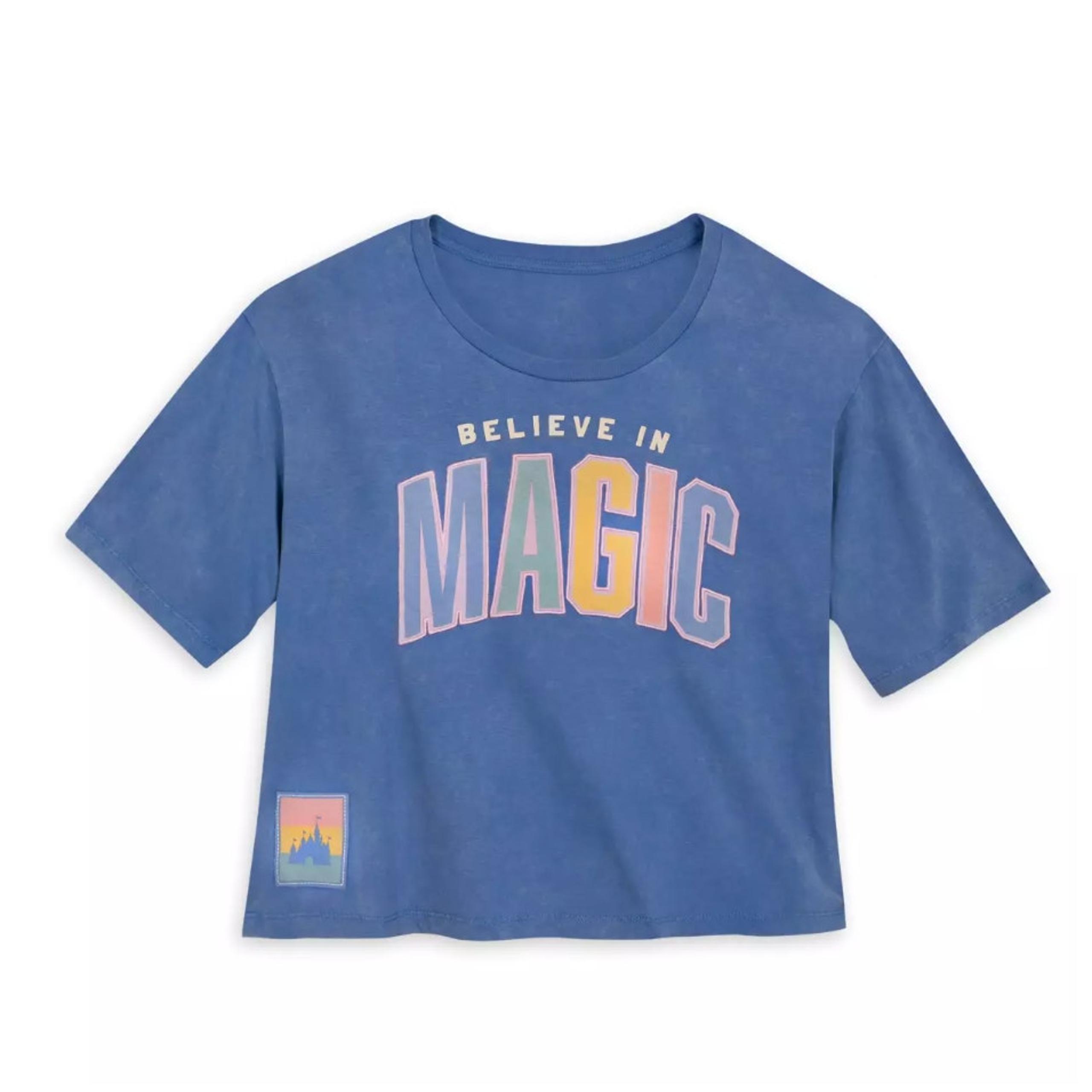 Disney Fantasyland Castle Believe in Magic T-Shirt Women Sz Lrg Boxy Blue NWT
