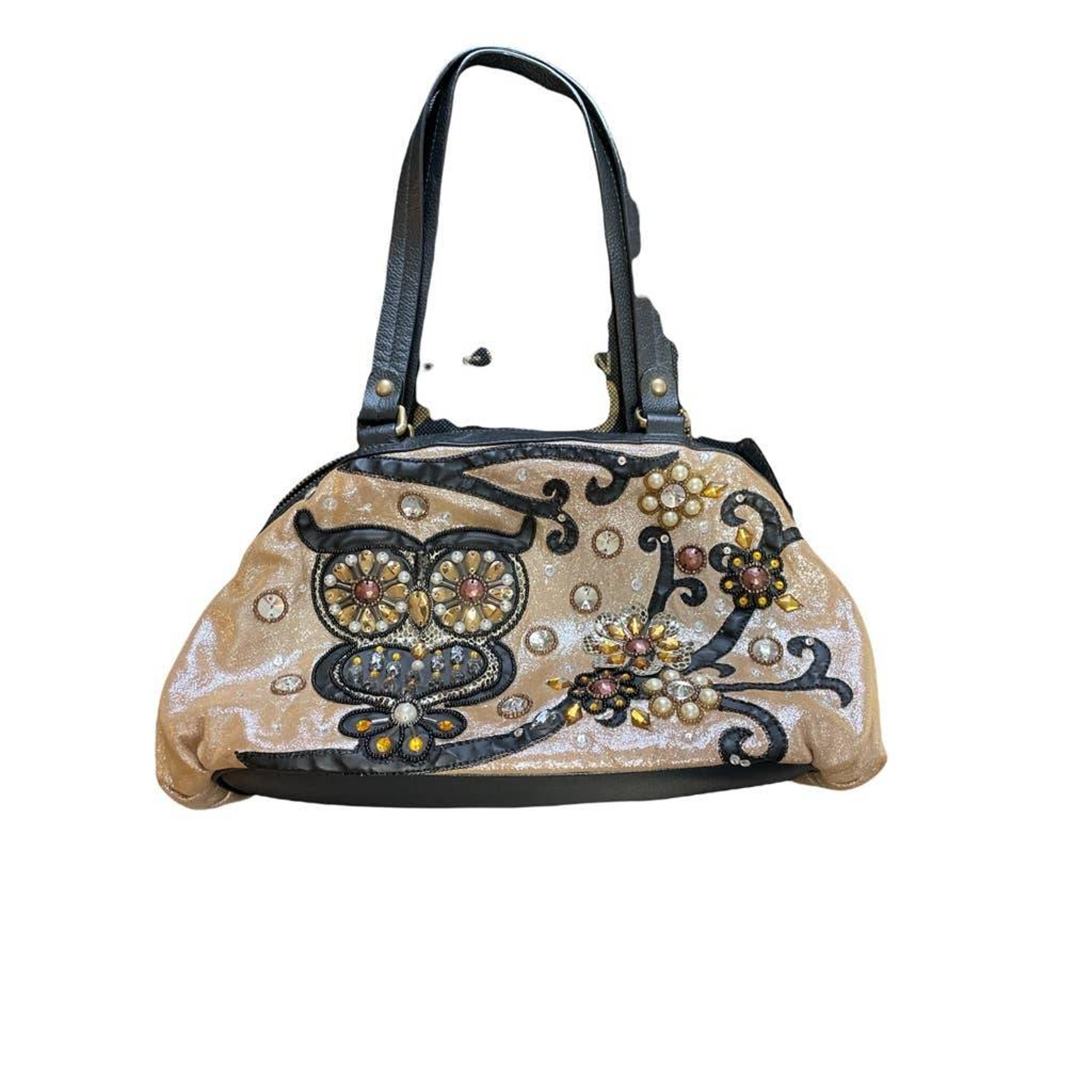 Mary Frances Vtg  Owl Beaded Purse/Handbag Mary Frances Gold Sparkle Material