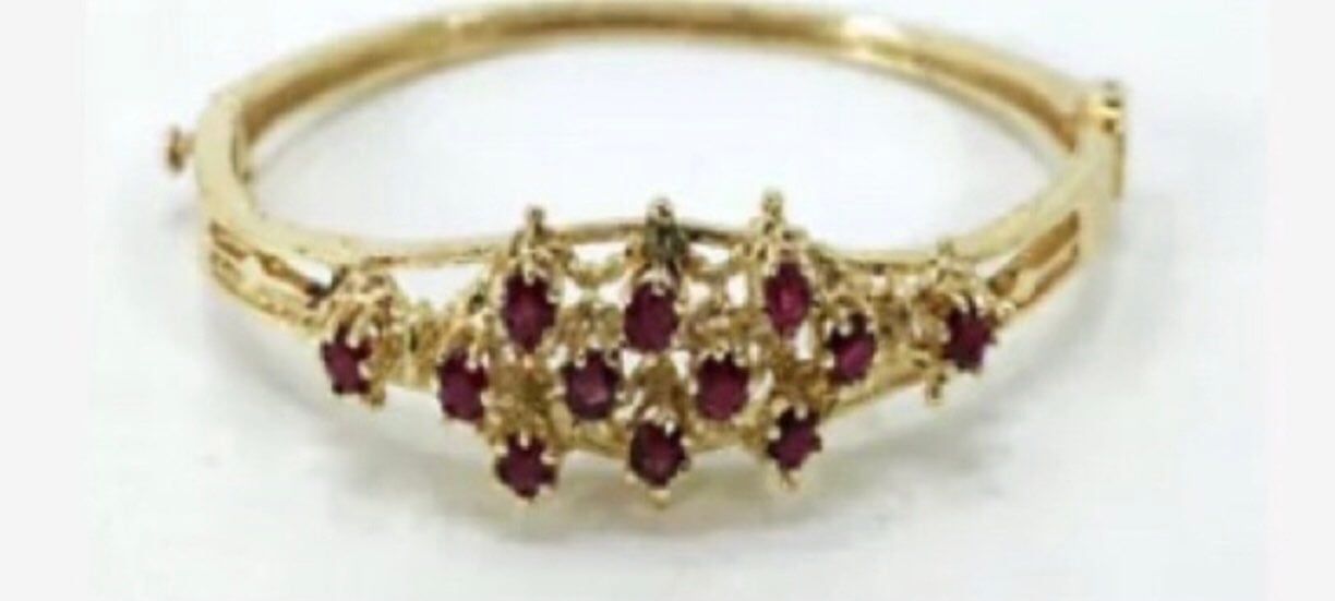 Vintage Ruby cluster 14kt gold hinge bracelet.