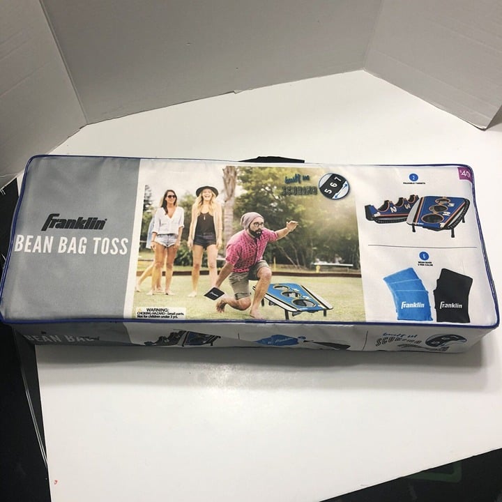 Bean Bag Toss Game Franklin 3 Hole Indoor Outdoor Set with 6 Bags Blue Black