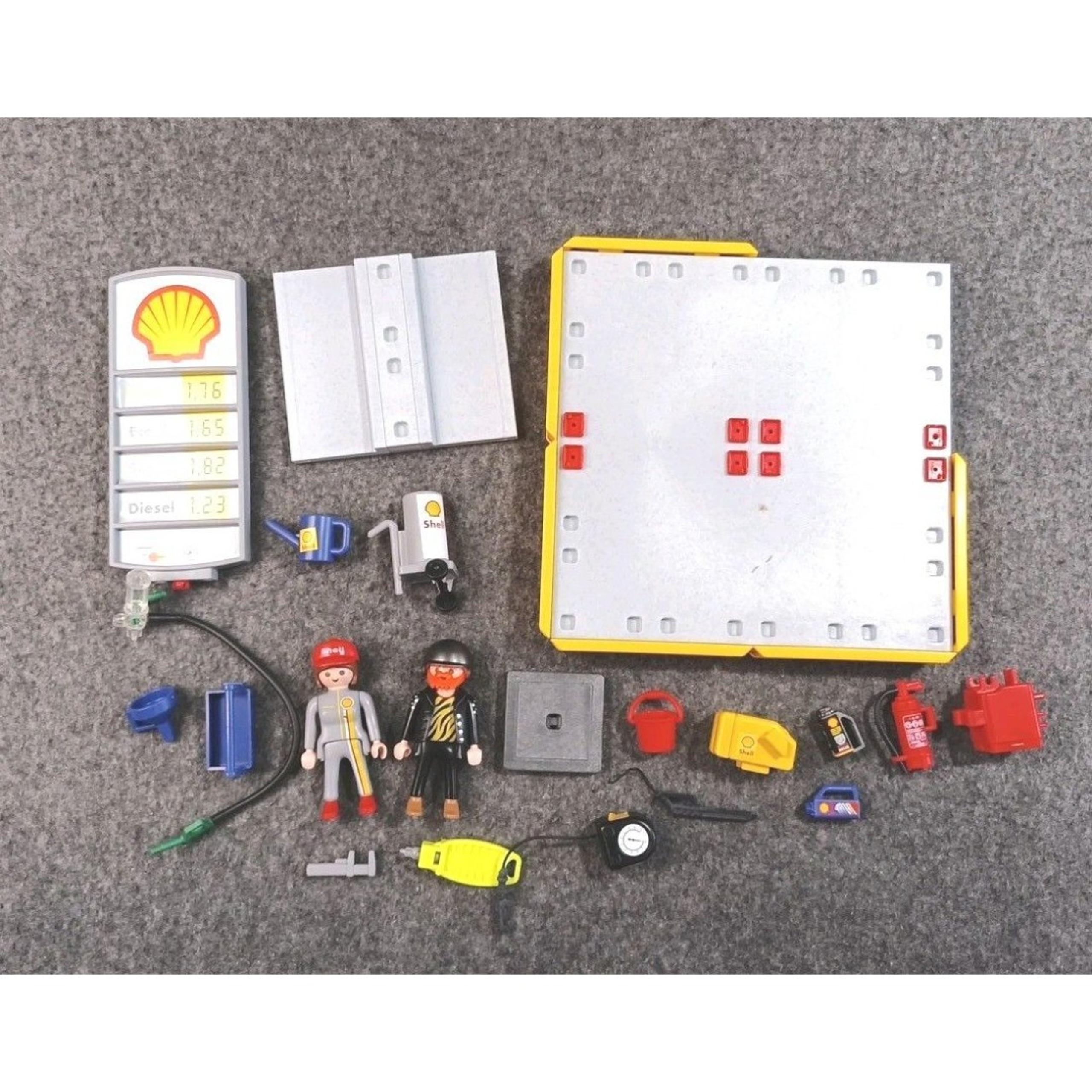 Playmobil 3014 Shell Racing Gas Station Oil Co Vtg Retired Incomplete For Parts