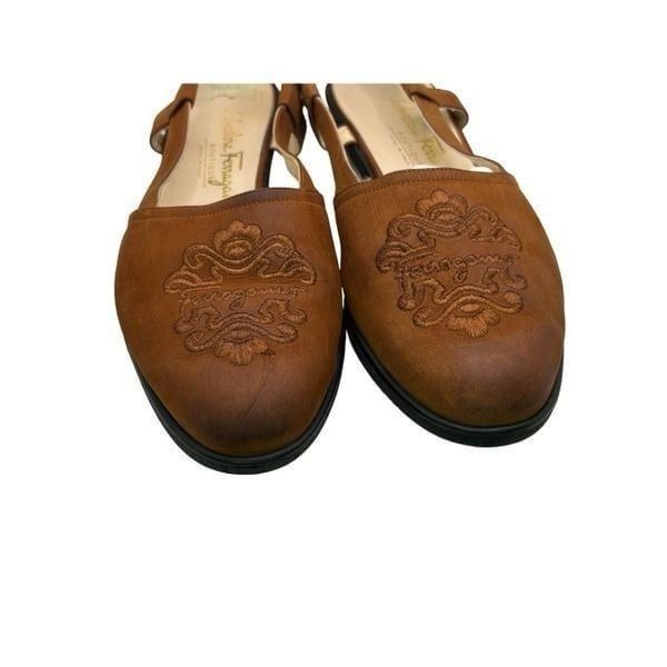 Salvatore Ferragamo Suede Embroidered Accent Slingback Flats US 8.5