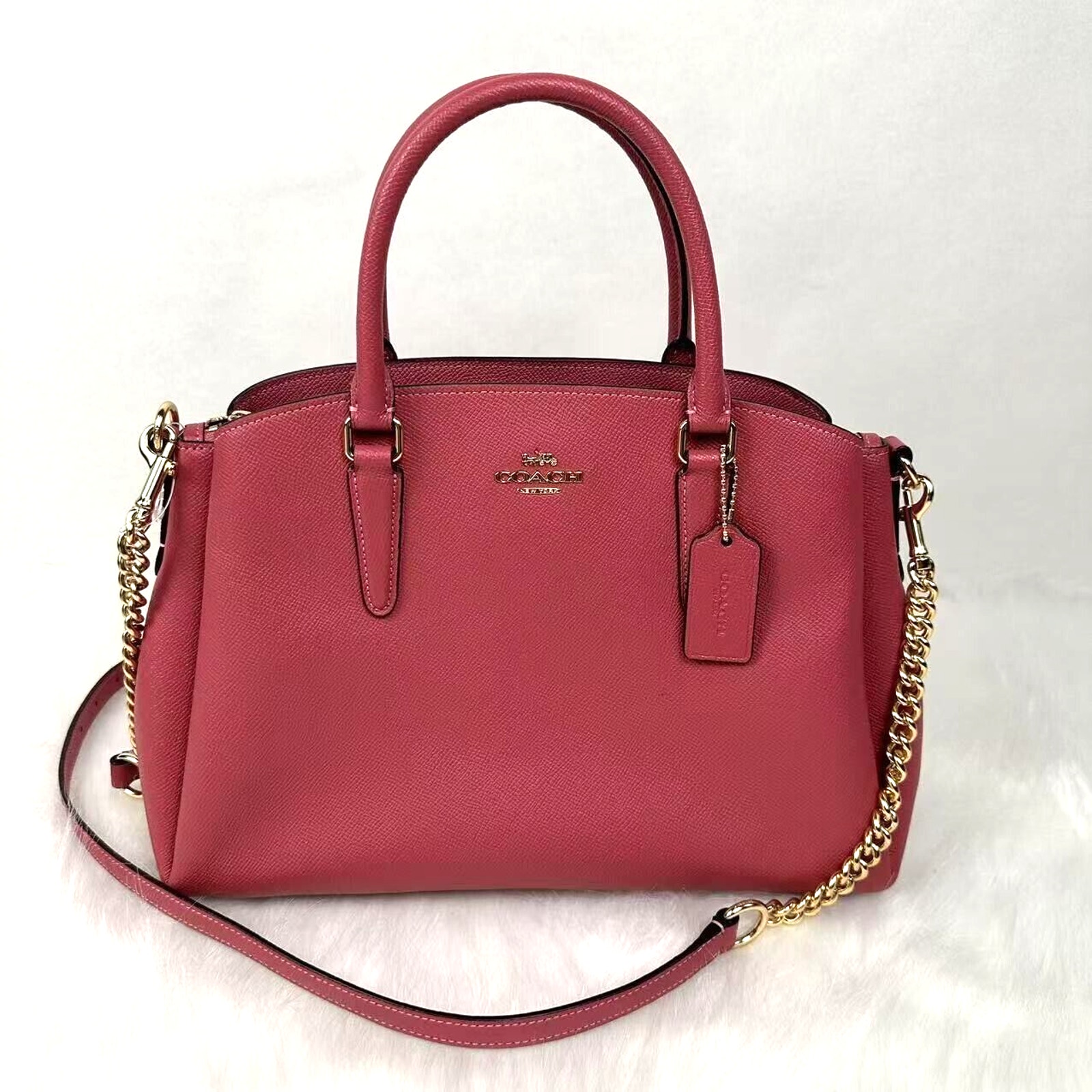 Coach Sage Carryall Crossbody In Gold/Strawberry Crossgrain Leather F28976 NWT