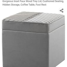 Lionel Richie HOME Allegro Storage Ottoman, Slate Grey, Soft Velvet Upholstery,