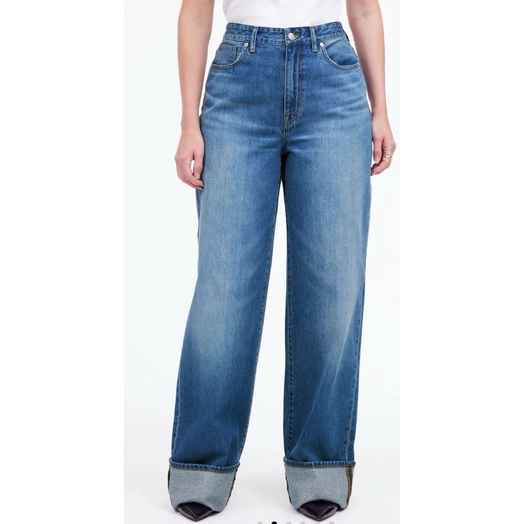 Madewell Women's Sz 33 Superwide-Leg Cotton Cuffed Jeans 30"in Fannin Wash NQ160