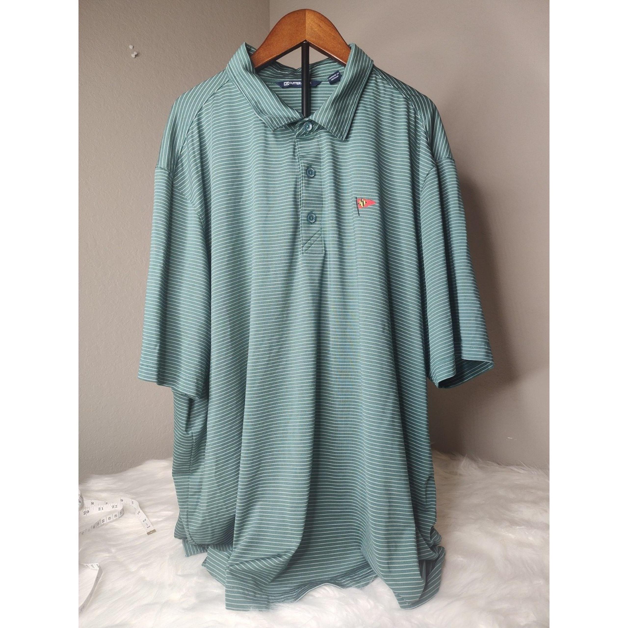 Cutter & Buck Green Striped Men's Large Golf Polo Shirt Short Sleeve Athleisure