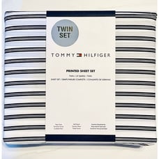 Tommy Hilfiger Twin Printed 3pc Sheet Set Navy Stripes-Easy Care, Breathable