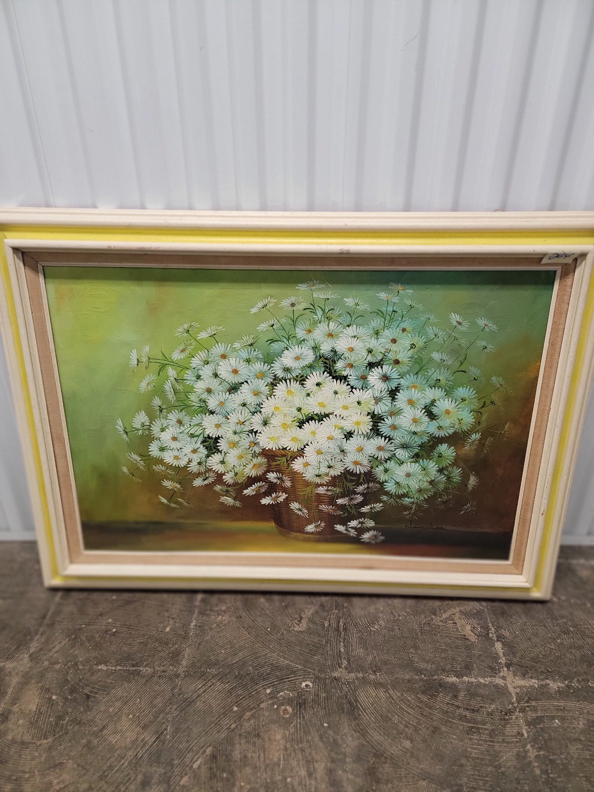 Nancy Lee Mid Century Framed Oil On Canvas Flowers Daisies Signed Painting 24x36