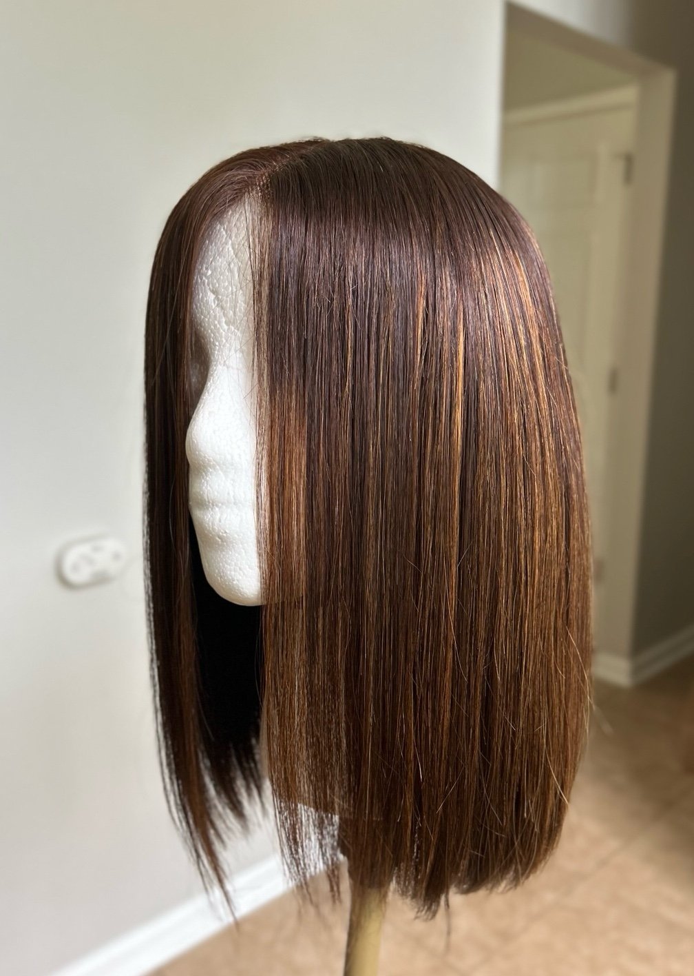 Lace Wig Front Bob Chestnut Brown Highlights Luvme 12in Long Human Hair 4x4