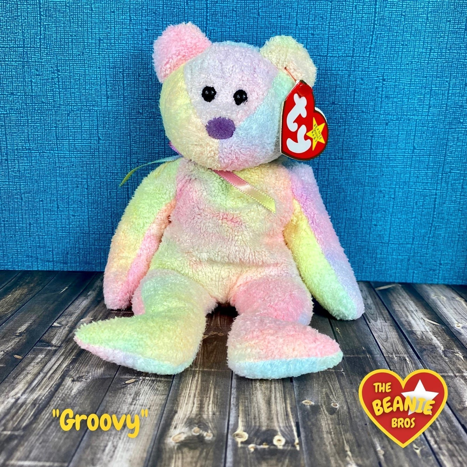 Rare Retired “Groovy” the bear Beanie Baby - 90s