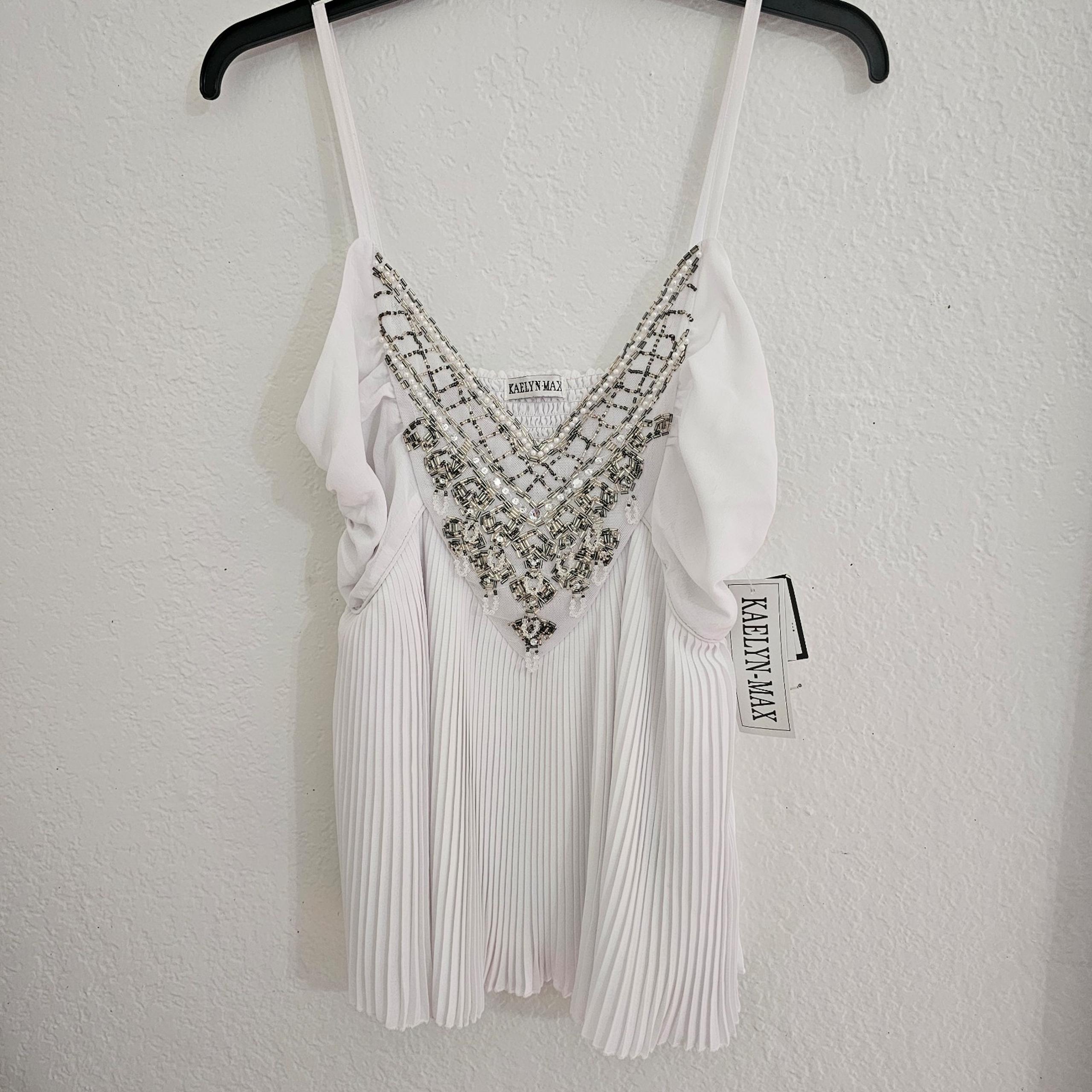 Kaelyn Max White Beaded Pleated Blouse – Size Small – NWT