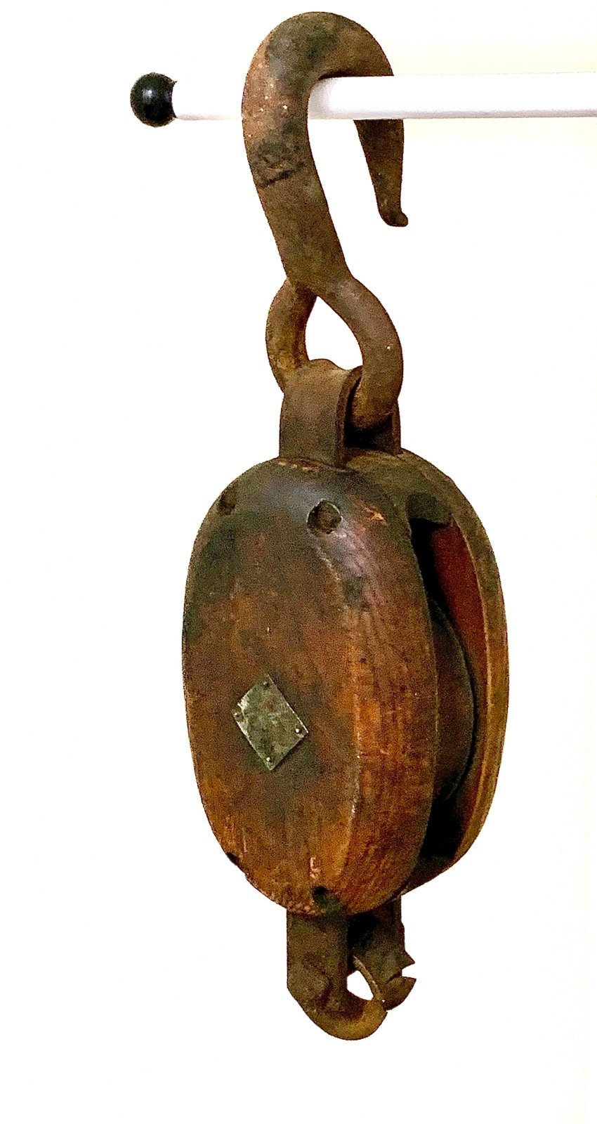 19th Century Antique Large Tall Ship Sail Rigging Functional Wooden Pulley