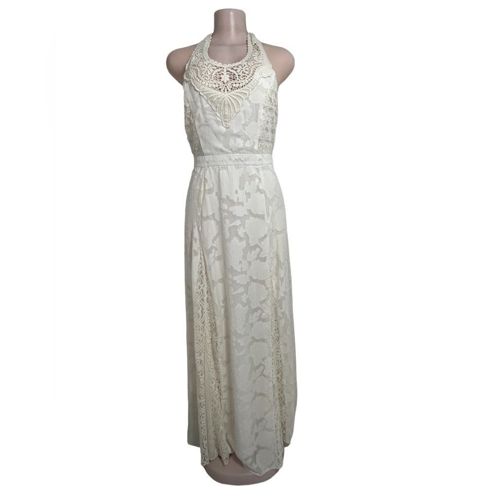 NWT Champagne & Strawberry Women's Ivory Lace Overlay Maxi Dress Boho Small