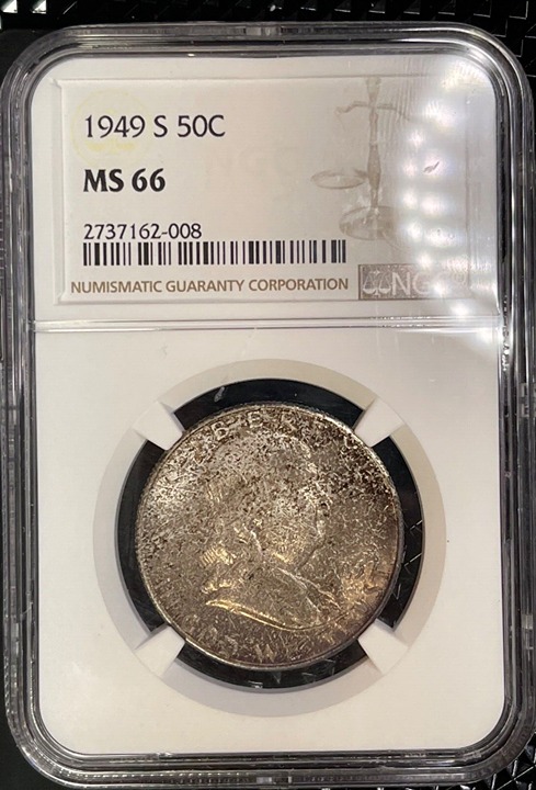 1949-S FRANKLIN HALF DOLLAR NGC CERTIFIED MS66 SUPERB GEM MINT SET TONING DREAM