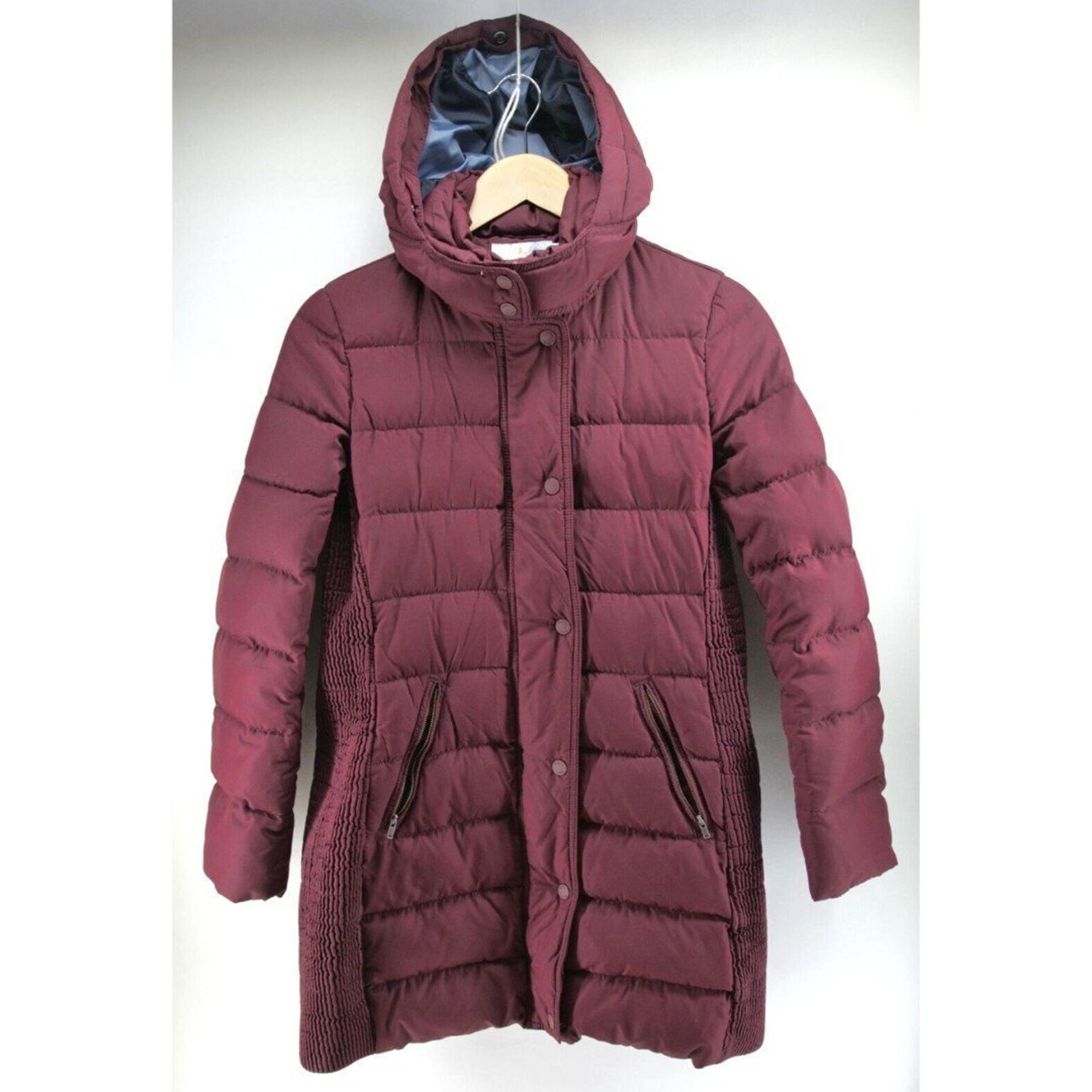 Boden Puffer Coat Jacket Down Red Burgundy Hooded Size 4 Longer Length Quilted