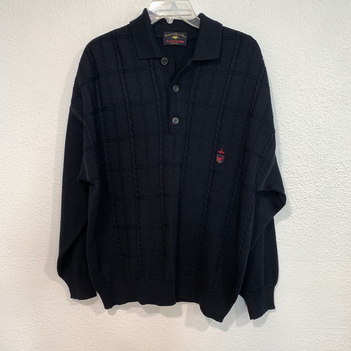 Vintage IL Granchio Black Pullover Polo Sweater Wool Blend Made in Italy Mens Lg