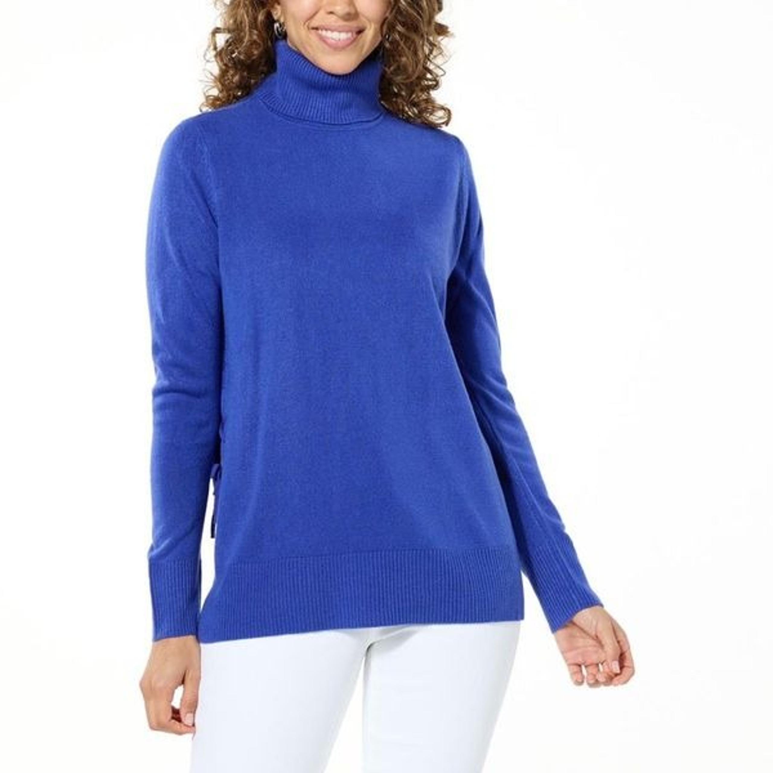 DG2 by Diane Gilman Lux Touch Turtleneck Sweater with Lace-Up Sides size M NWT