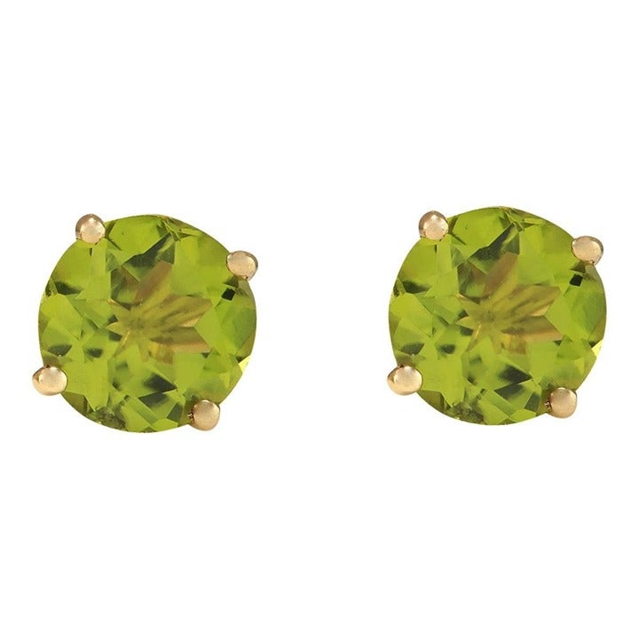 14k Yellow Gold 2.60Ct Natural Round Green Peridot Stud Earrings