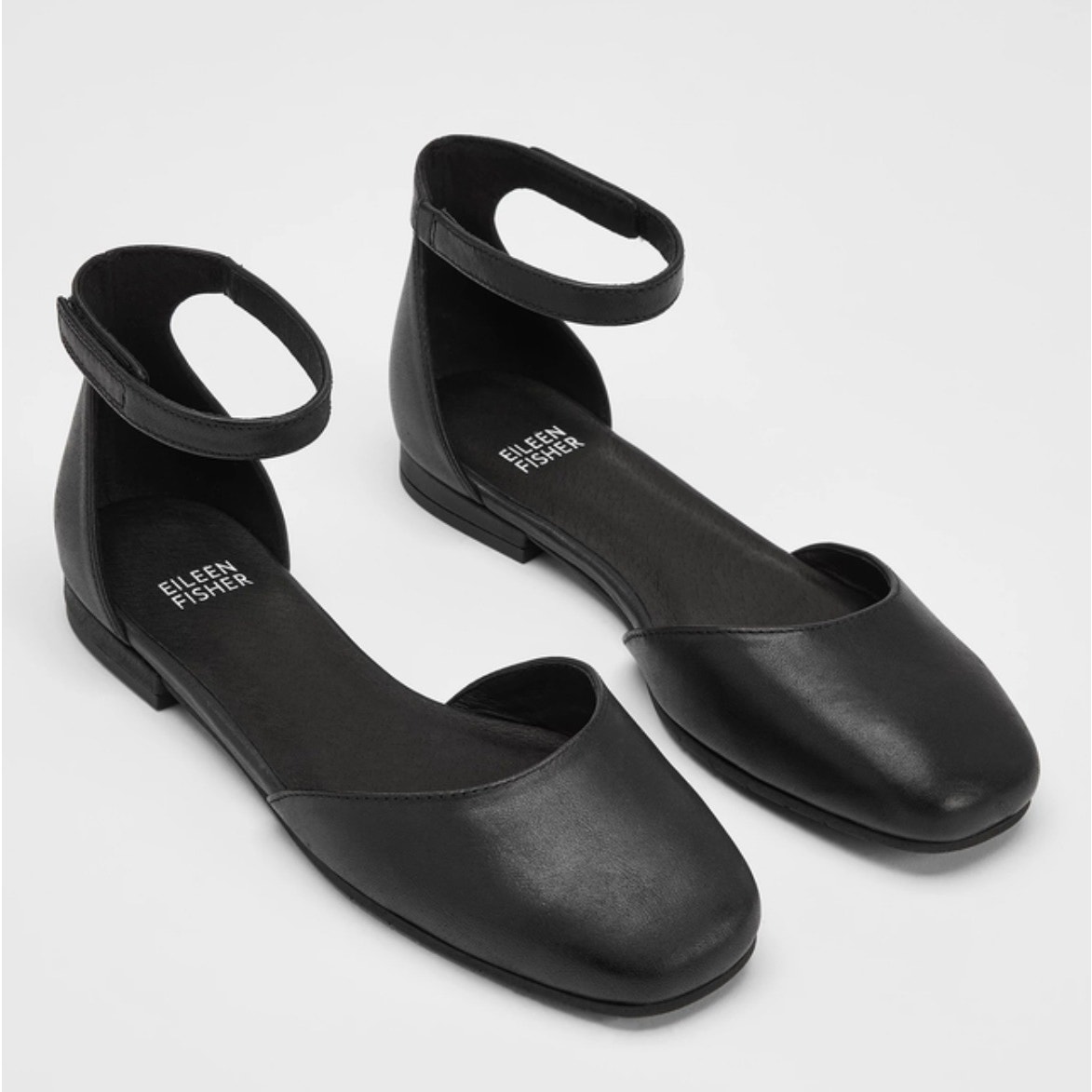 Eileen Fisher Sue Leather Ankle Strap Flats Black - size 10