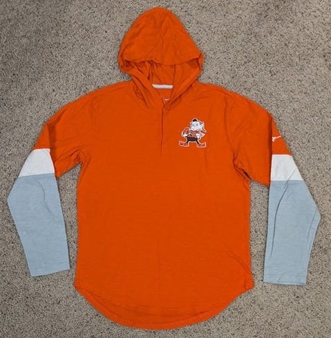 Cleveland Browns Hoodie Mens Medium Orange Nike Henley Shirt Brownie The Elf