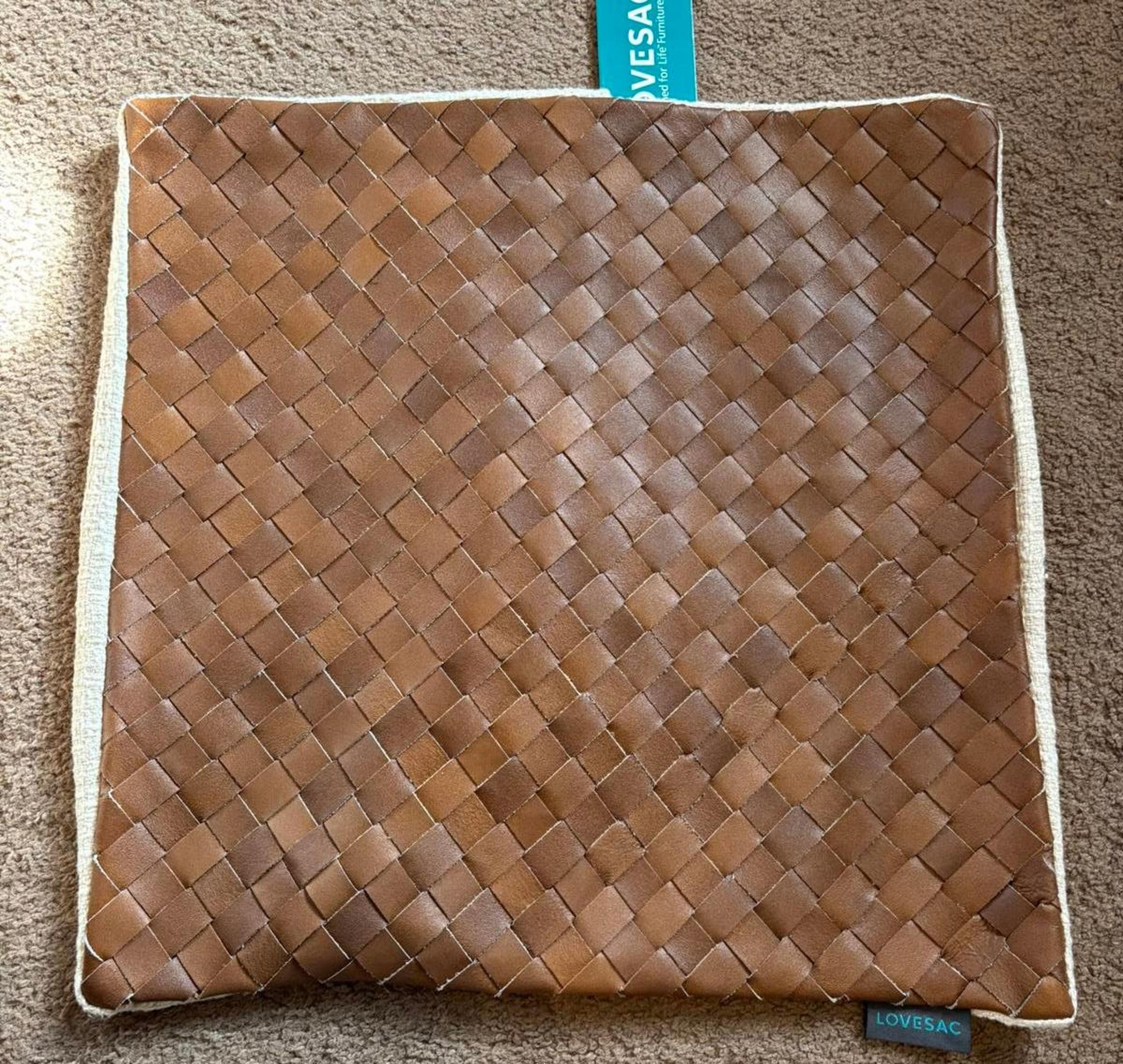 LOVESAC 18x18 Throw Pillow Cover NWT Woven Leather