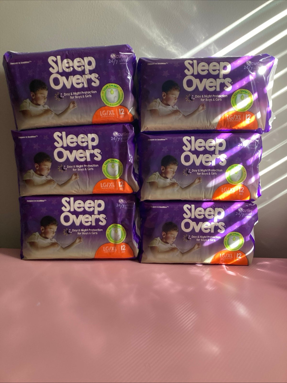 6 12-Pack Sleepovers Youth Pull-On Nighttime Diaper Pants XL 60-125 lbs