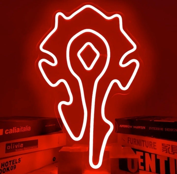 Fun Bright Red Gaming Neon Sign WOW Tribal Emblem MMO Video Game Decor