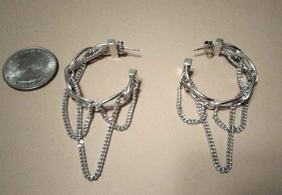 Pianegonda Designer Sterling Silver Dripping Chain 1.25 Earrings .925 Italy