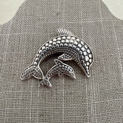 Sterling Silver Dolphin and Baby Brooch Pin SP-2420