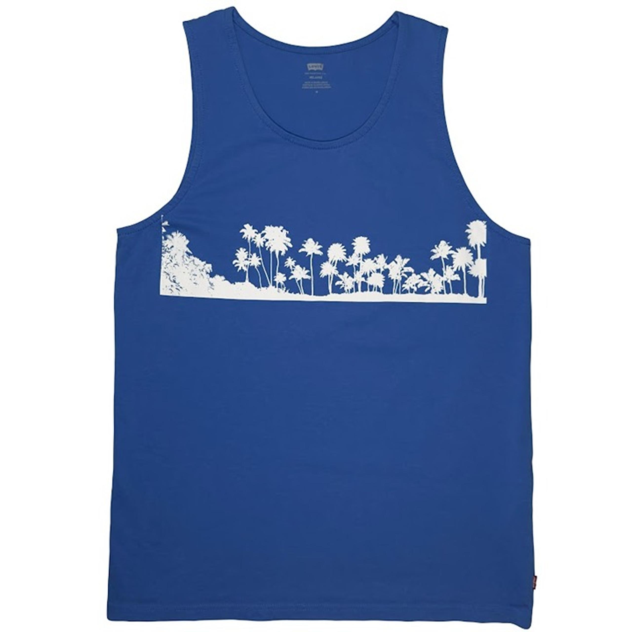 Levi's Men's Navy Blue Palm Tree Center Logo Sleeveless Shirt Medium 100% Cotton