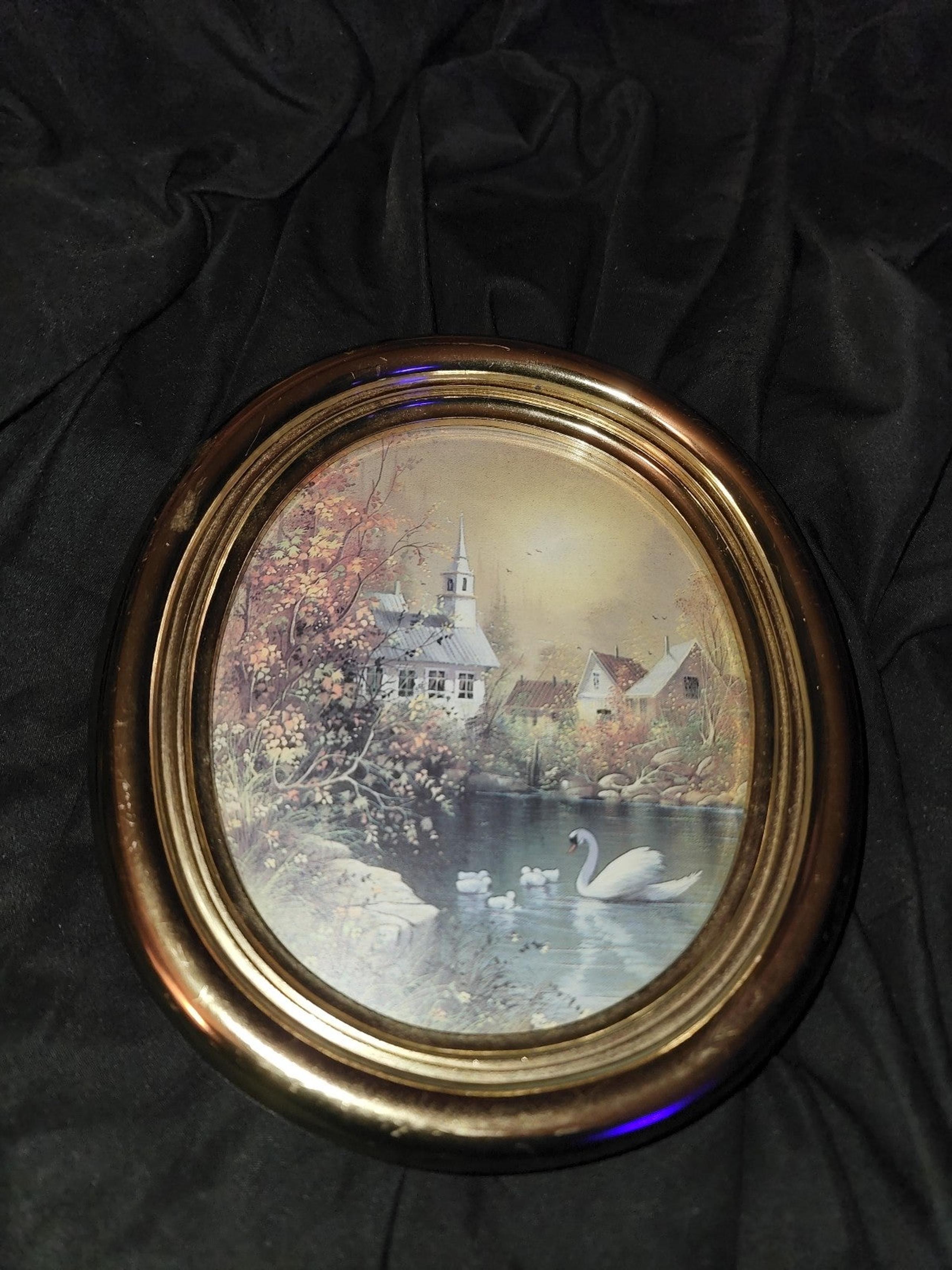 Vintage small Homco Gold Plastic Framed Print -  Village