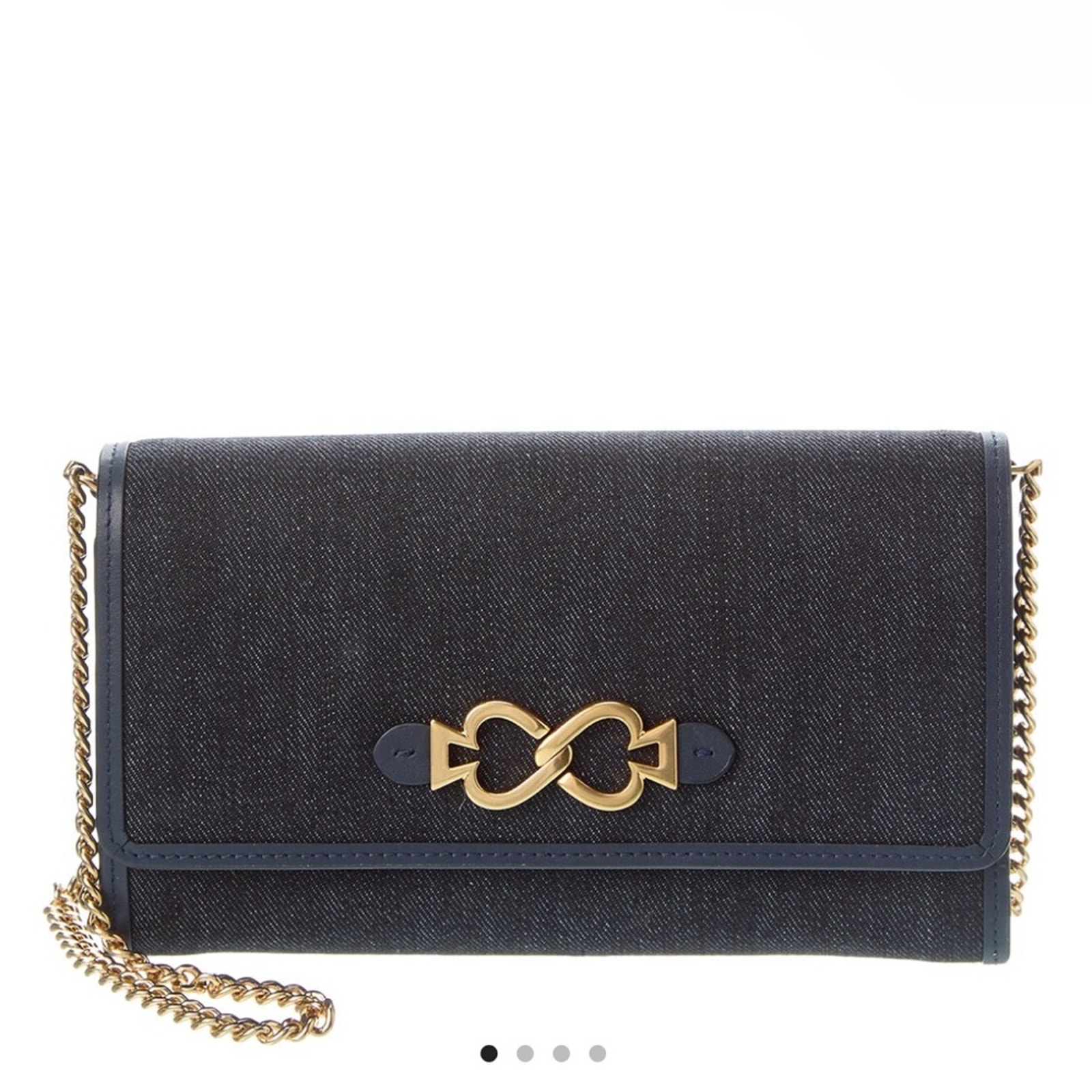 NWT Kate spade toujours chain leather clutch in blue denim and gold hardware