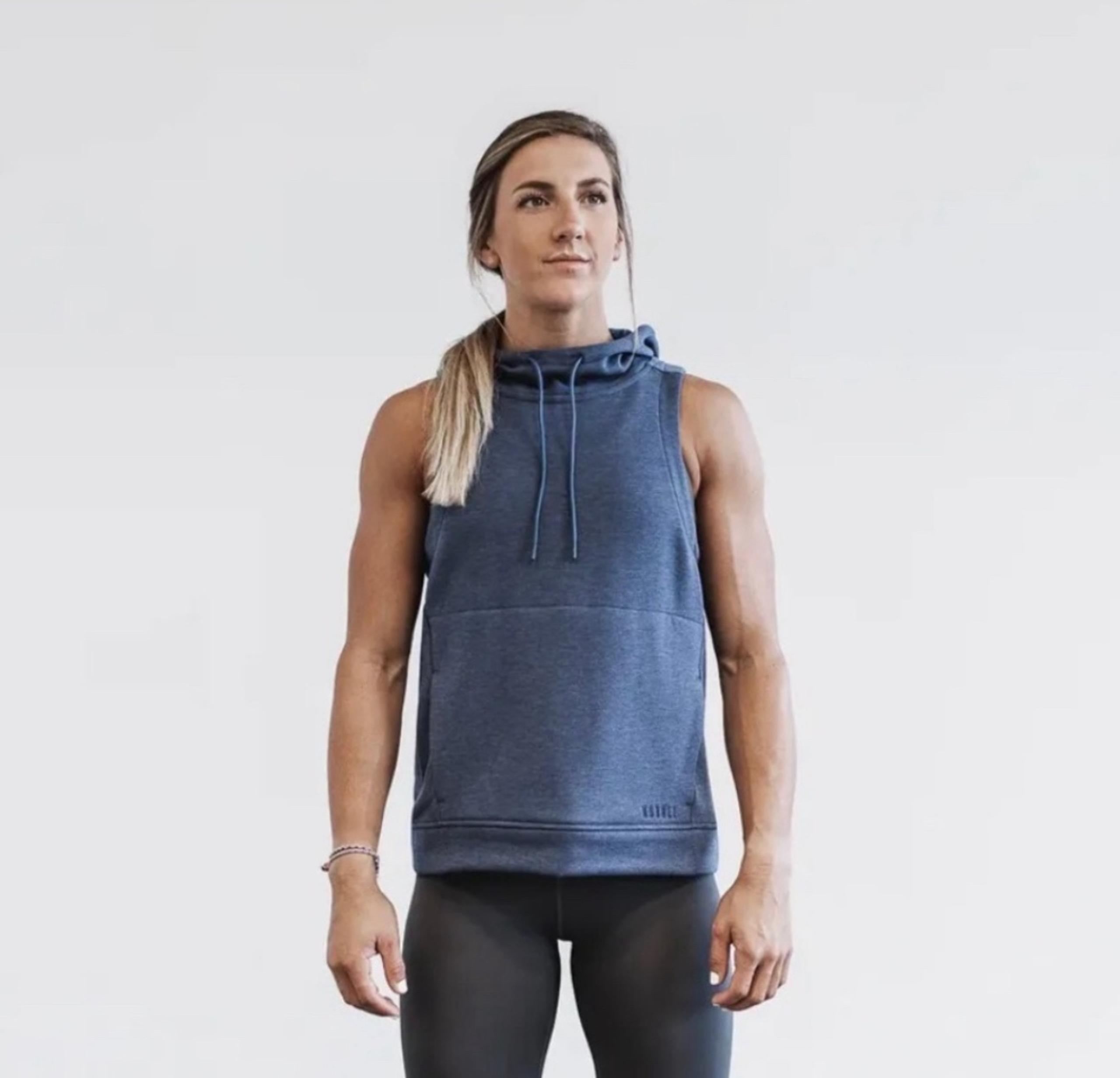 NOBULL Women’s Microplush Hooded Sleeveless Sweatshirt in Steel Blue Small