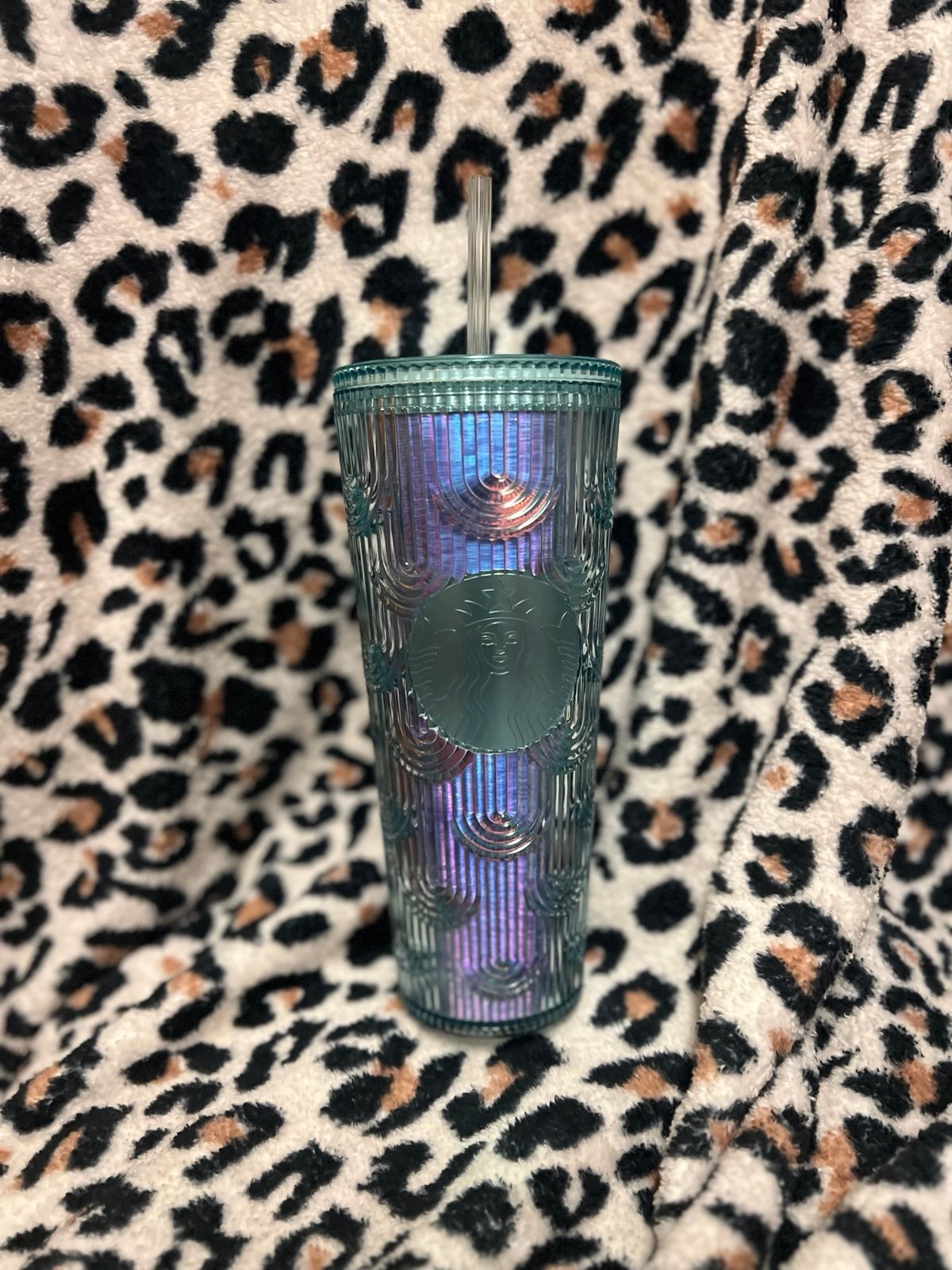 Authentic Starbucks 2022 Iridescent Aqua Mermaid Scale Siren Cold Cup 24oz Venti
