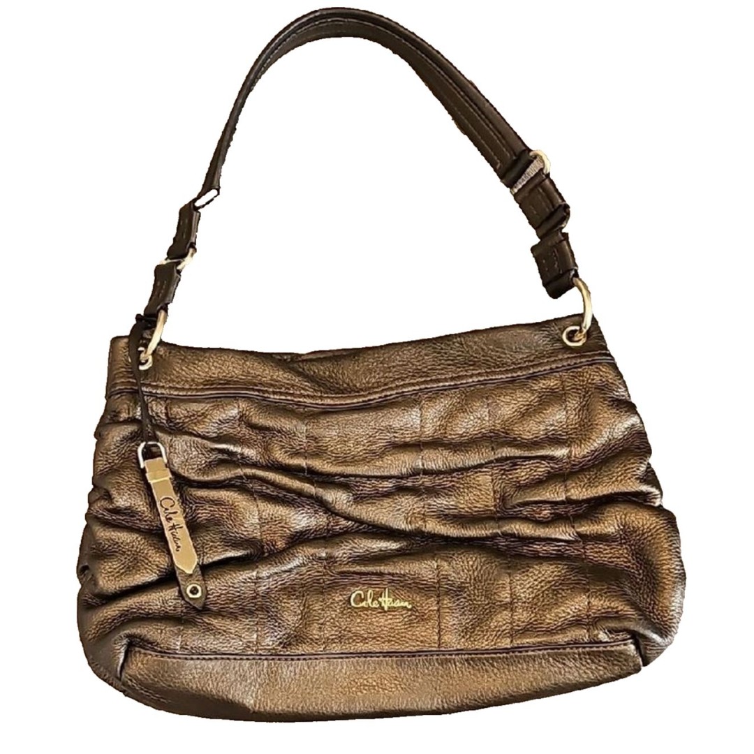 Cole Haan Bronze Brown Soft Pebbled Leather Ruched Shoulder Hobo Purse