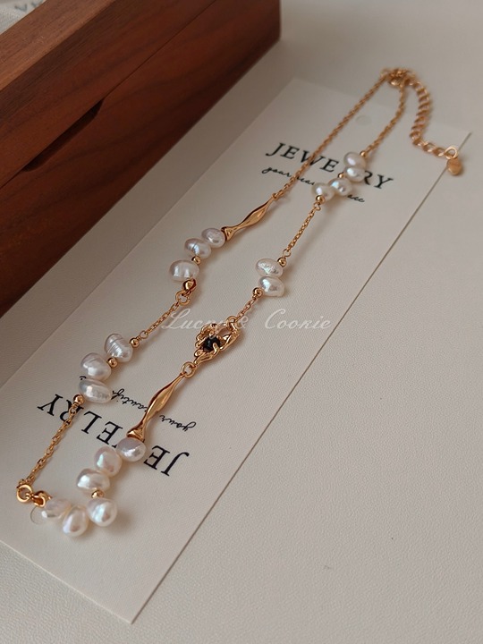 18k Gold Filled Chain Trendy Baroque Pearl Necklace, Bridesmaid Gift
