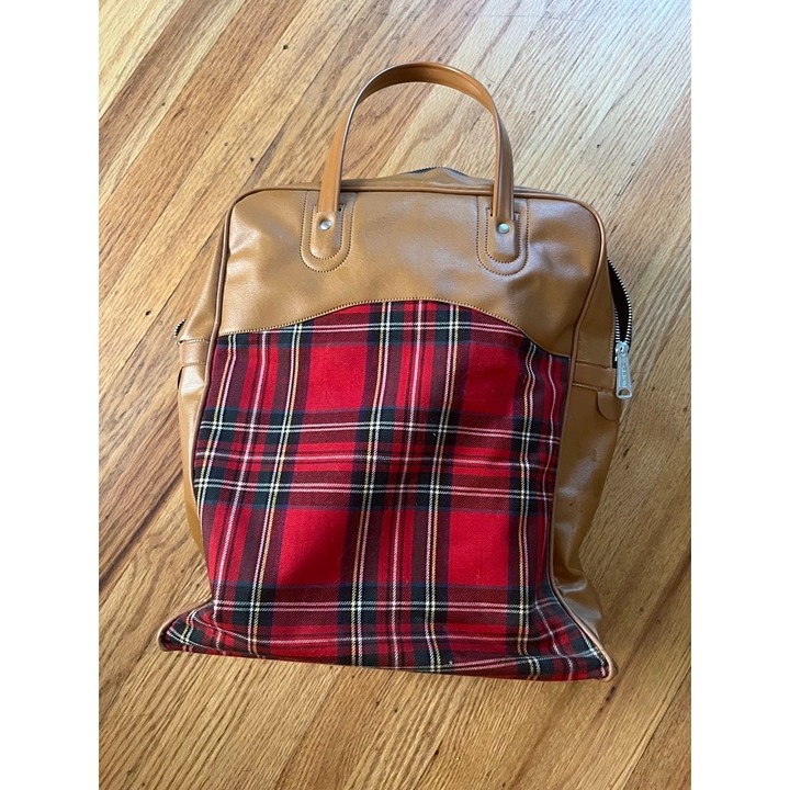1950s Aladdin Gamebirds Leather + Plaid Handbag for Thermoses