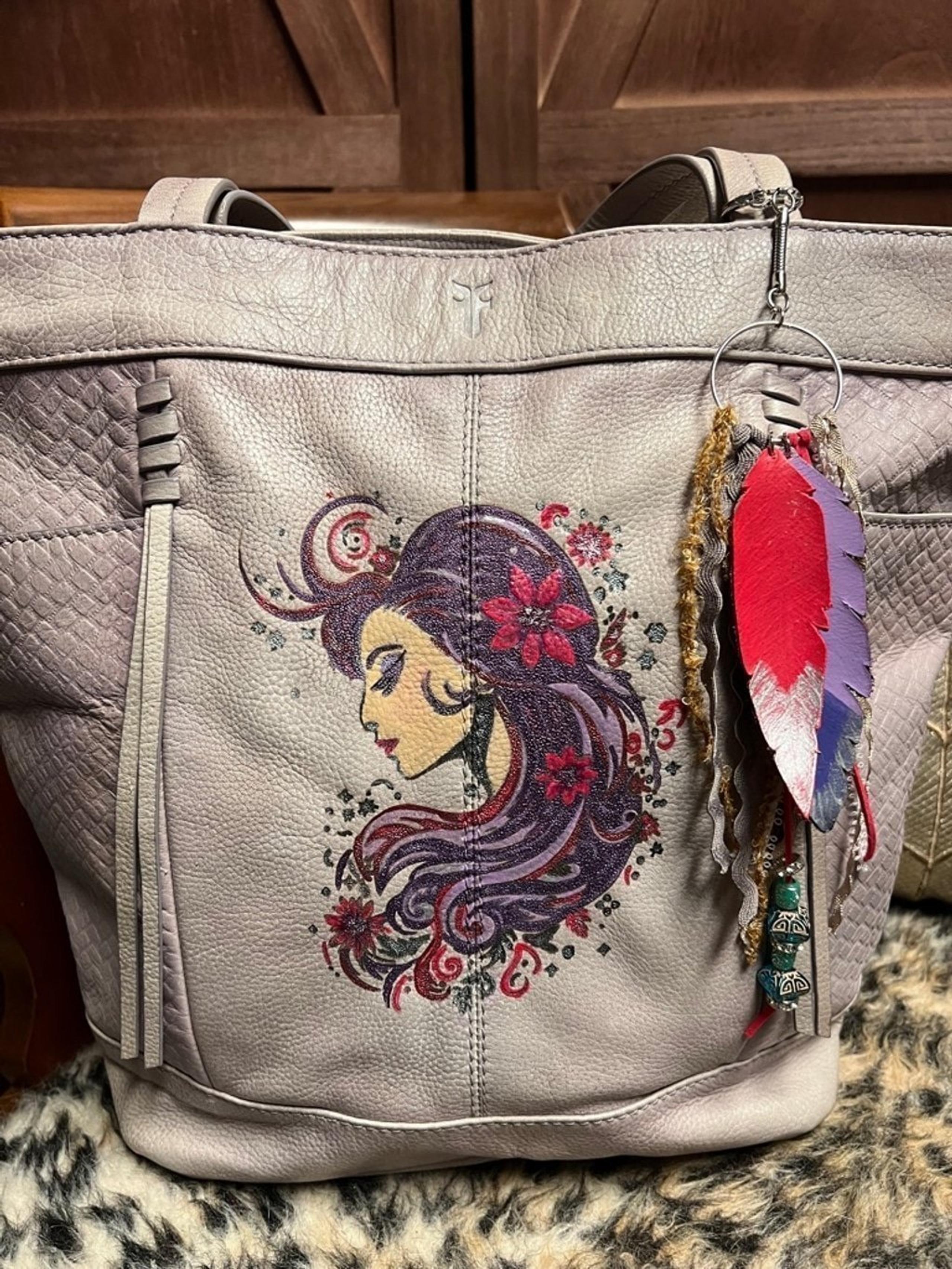 Frye Women's Purple Leather Tote Bag hand painted