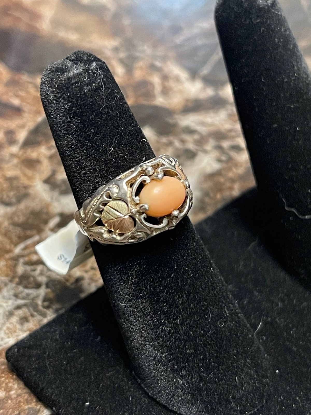 Vintage coral Black Hills gold and 925 sterling silver ring